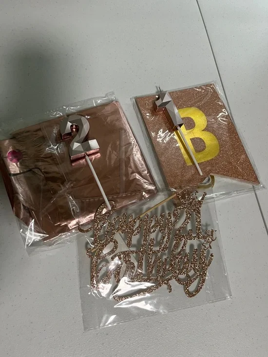 Amazon Rose Gold & Gold 'Happy 21st Birthday' Cake Topper and Number Candle Set
