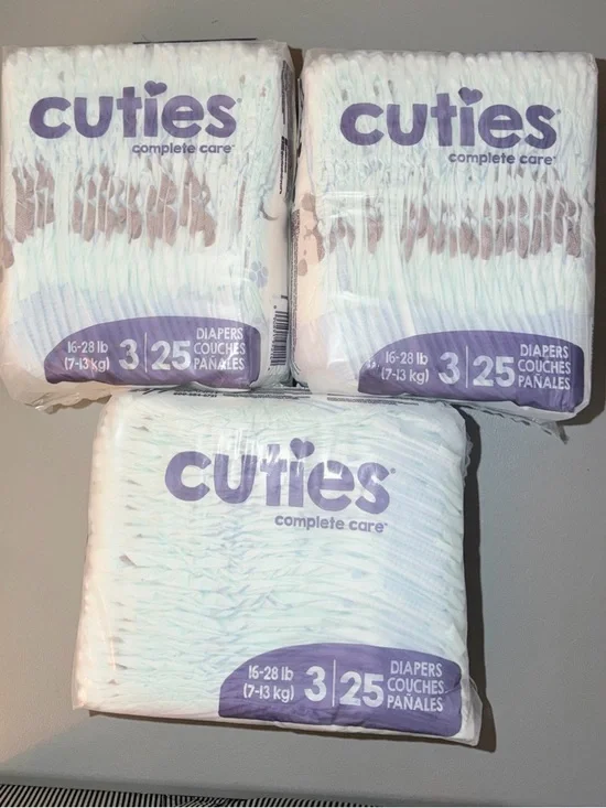 Lot of 3 PKGS Of Cuties Size 3 Diapers NIB Sealed Qty 75