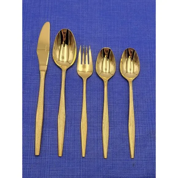 FLORENTINE GOLD Stainless 5 Pcs Set Knife, Fork, Spoon, Vintage
