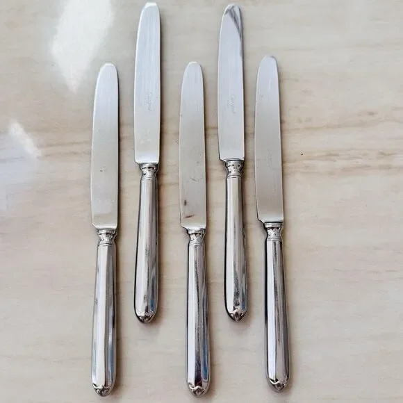 5pc Vintage Cutipol Portugal Dinner Knife 9”Round Hollow Handle Stainless Glossy