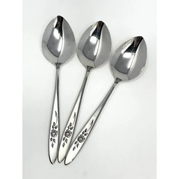 Vintage Oneida Community ROSE SHADOW Stainless Dinner Spoons 7.25