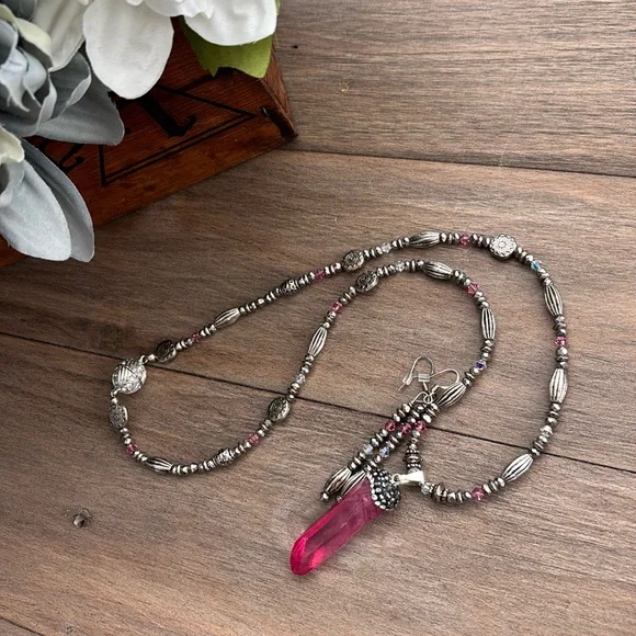 Pink Crystal Matching necklace and earrings set