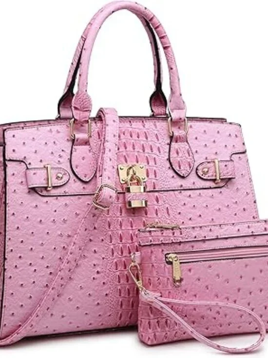 Tote Bag and Matching Clutch Pink Leather Set New Shoulder Bag Satchel