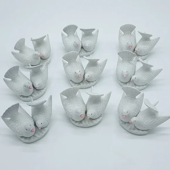 9-Piece White Ceramic Doves Cake Toppers