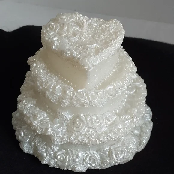 New Lg 3 Tier Candle Cake Topper White Frosted Silver with Glitter