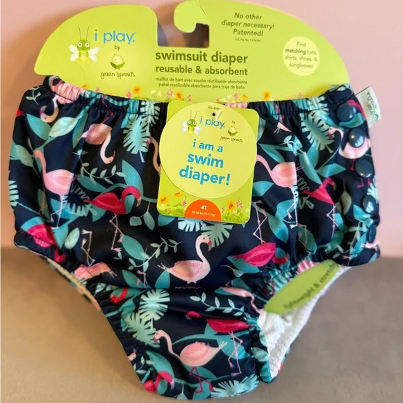 Swim Diaper with Pink Flamingo & Teal Leaf Print