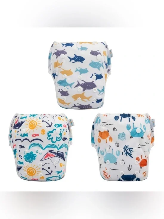 3 Pack Reusable Swim Diapers Large 8M-3T Waterproof Adjustable Washable