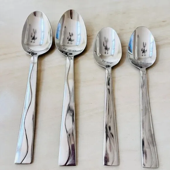 4pc International INS590 Stainless Spoon & Teaspoon Flatware Replacement Wave