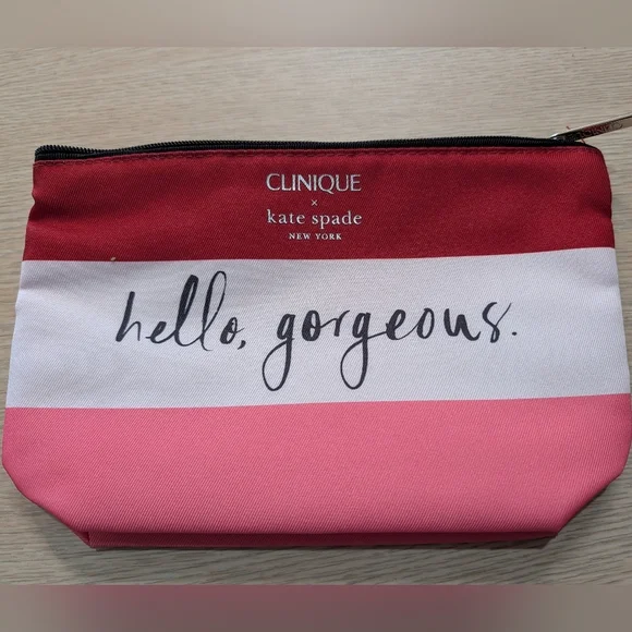 Clinique × Kate Spade 'hello gorgeous' Striped Makeup Bag Cosmetic Pouch NEW