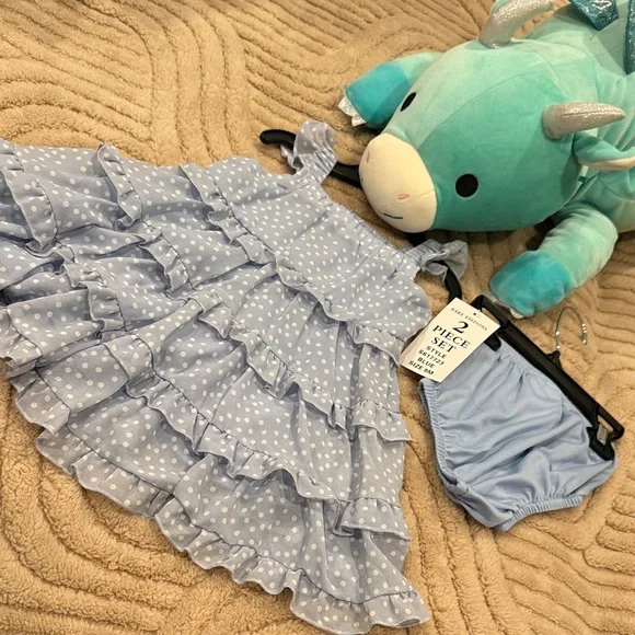 Rare Editions Blue Polka Dot Dress Set