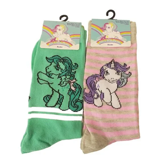 My Little Pony Cartoon Pink Green 2-pair Novelty Adult Size 6-12 Socks NWT