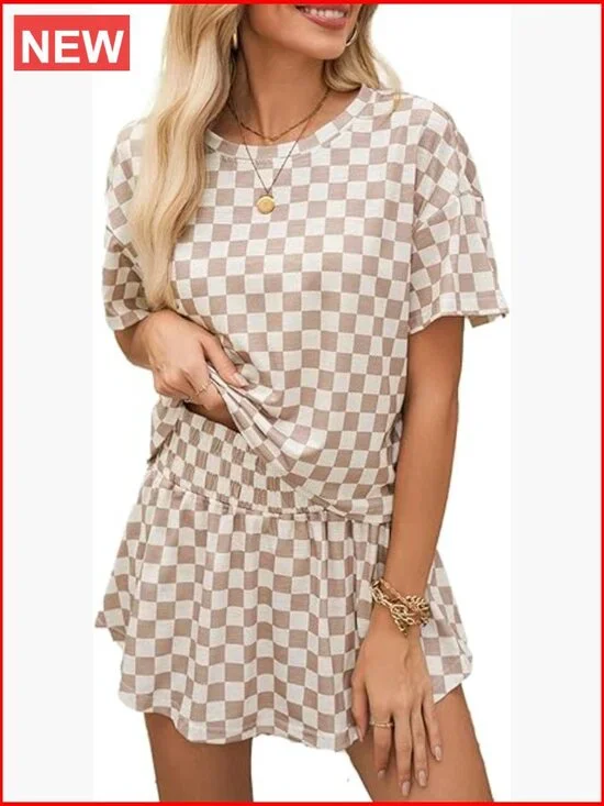 95% Polyester 5% Elastane 2 Piece Skirt Set Matching Lounge Set Short Sleeve