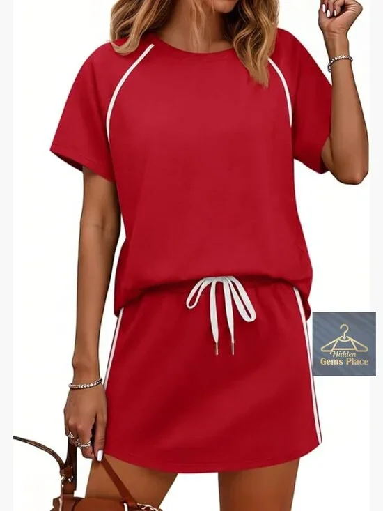 2 Piece Skirt Sets Summer Short Sleeve Top and Tennis Skort Lounge Set Matching