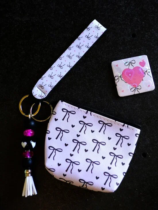 Handmade Matching Set, coin purse, lanyard, key, tassel, gift, zipper, beads