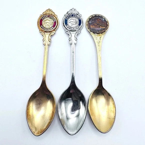 Vintage Great Smoky Mountains‎ Mabry Mill Virginia Souvenir Collector Spoons 3pc
