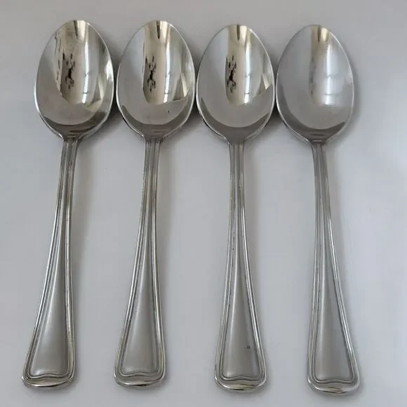 4pc GORHAM Monet Frosted Stainless Soup Spoons 7” Glossy Satin 18/8