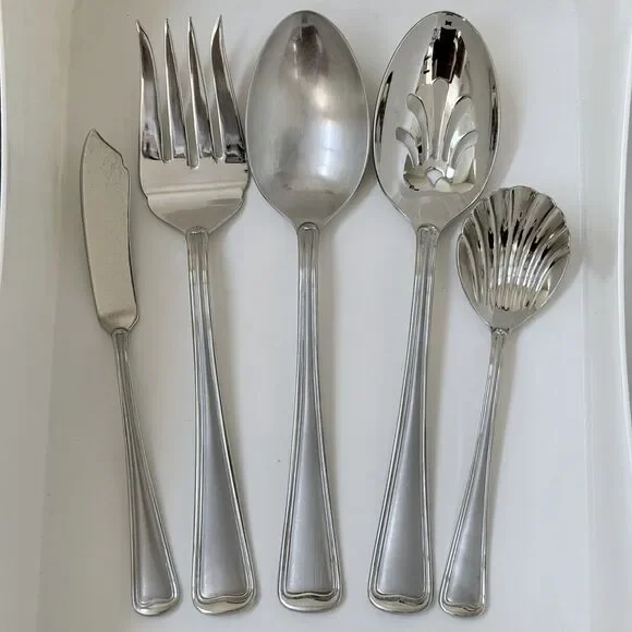 5pc GORHAM Monet Frosted Stainless Hostess Set Serving Glossy Satin 18/8