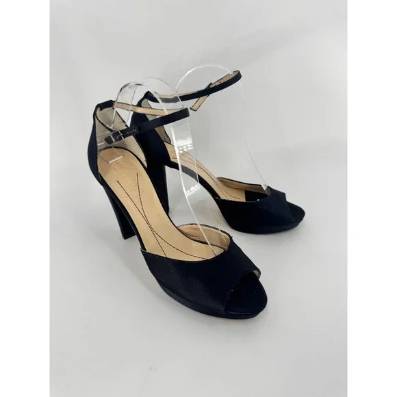 Kate Spade Platform Heels Women 9 Black Satin Peep Toe Ankle Strap Made In Italy