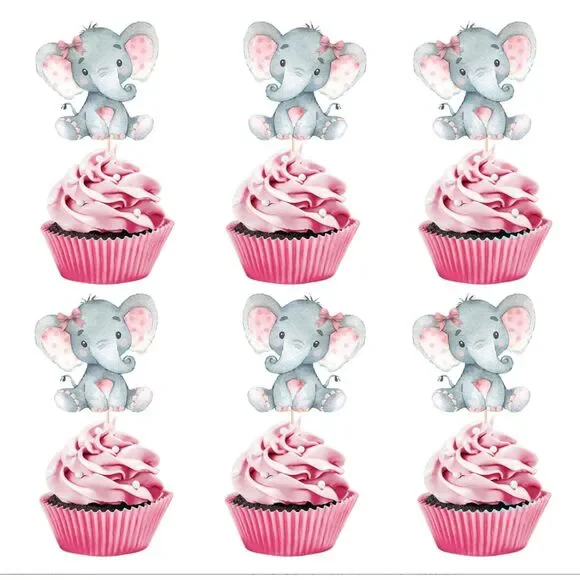 2 Pk. Double Sided Pink Elephant Cupcake Toppers/Picks, Pack of 24 X 2