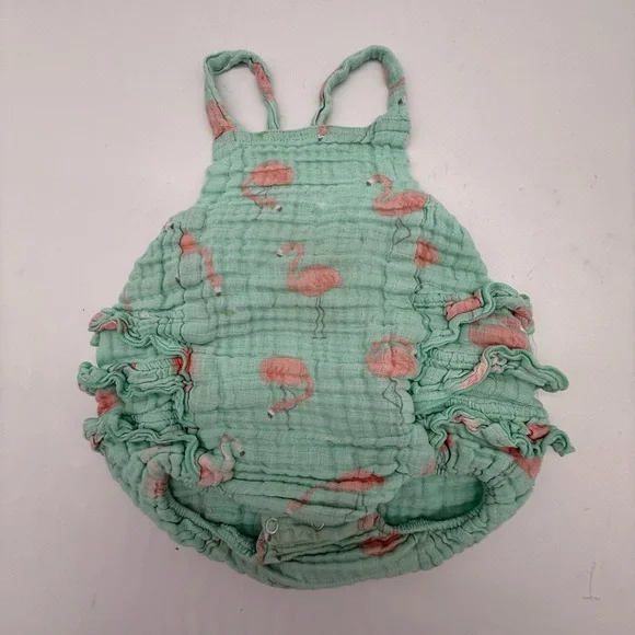 Angel Dear Flamingo Print Kids Romper - Green and Pink
