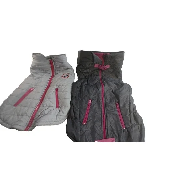 Winter Dog Down Jacket Size L Pet Warm Coat Clothes Zipper Grey Pink Set