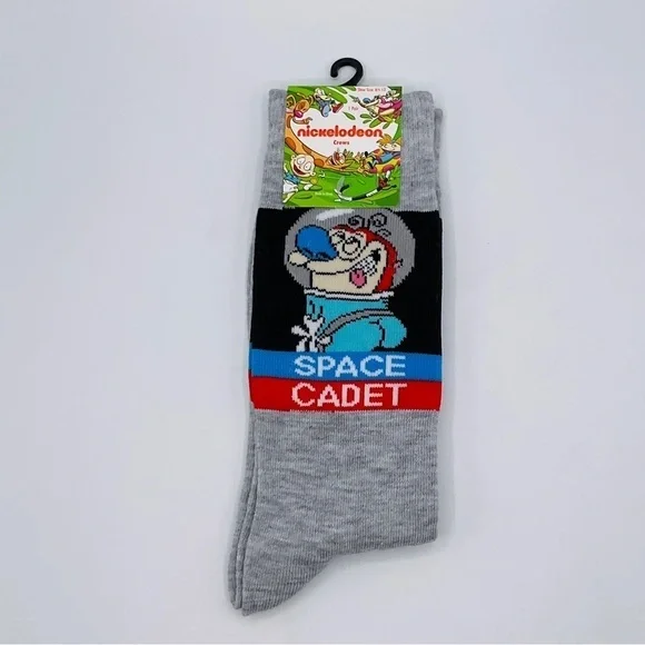 Nickelodeon Ren and Stimpy Show Space Cadet Socks Adult Crew Size 6.5-12 Gray