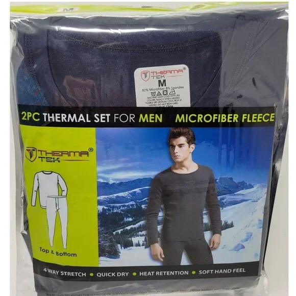 Men Thermal Long Johns Warm Underwear Set, Microfiber Fleece, Navy