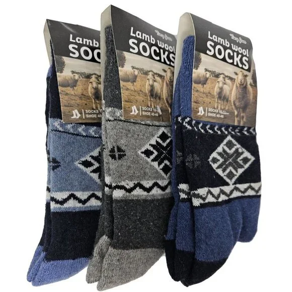 Men Lamb Wool Socks Warm Winter Thermal Hiking Crew Mens Socks, 3-Pack NWT