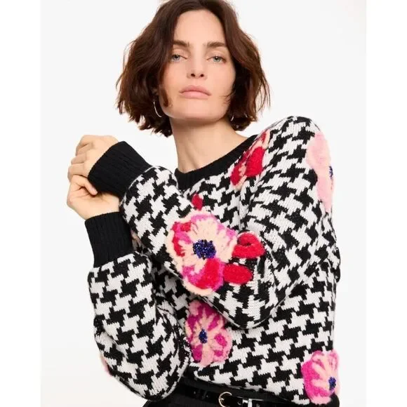 Kate Spade Houndstooth alpaca wool Poppy Sweater L