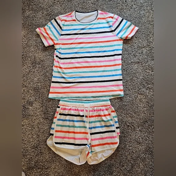 New! Multi Color Striped Matching Shorts Set Medium NWOT!