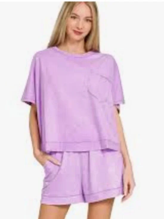 NWT Zenana Lavender Ribbed Matching Set | Tee & Shorts Lounge Set
