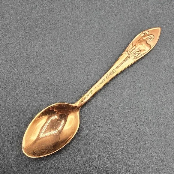 Vintage Rocky Mountain National Park Solid Copper Souvenir State Spoon Ram RARE‎