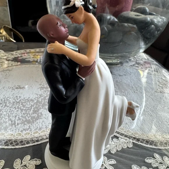 Charming Wedding Cake Topper with Black and White Attire