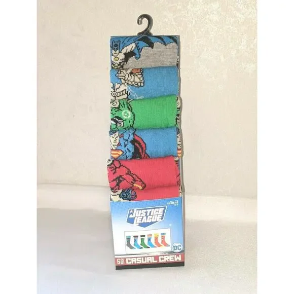 Justice League Men's Casual Crew Character Socks Fits Shoe Size 8-12 6 prs