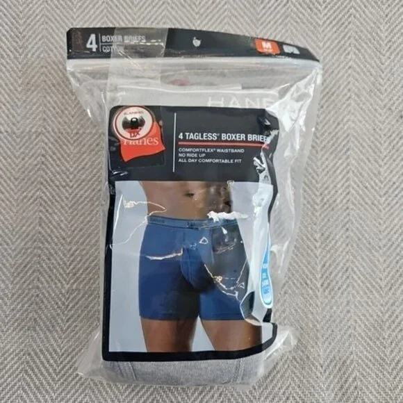 HANES Boxer Briefs Men's M 32-34 Assorted Tagless Comfort Flex‎ 4 Pack J742B4