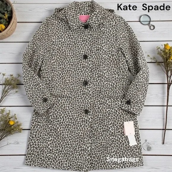 Kate Spade NWT Woman’s 34” Leopard Print Trench Rain coat Jacket Small