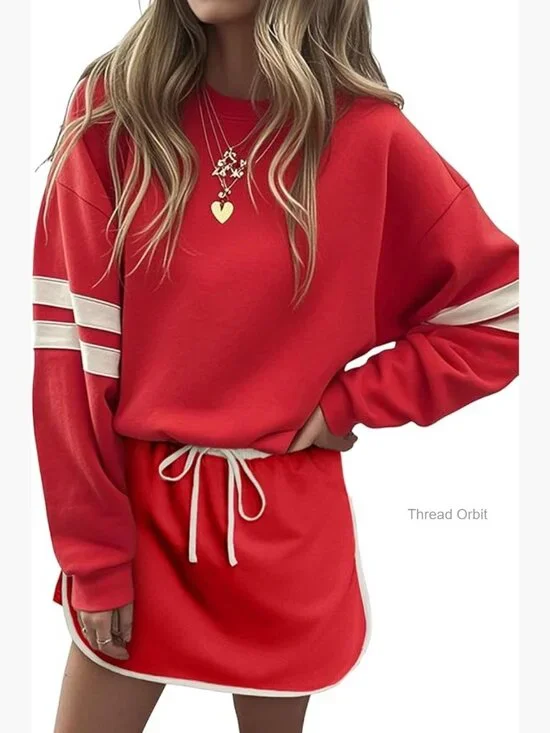 Women's Striped 2 Piece Lounge Set Tracksuit Skort Matching Set