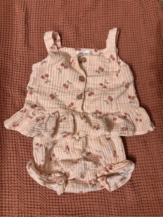 Cherry Print Baby Ruffle matching set