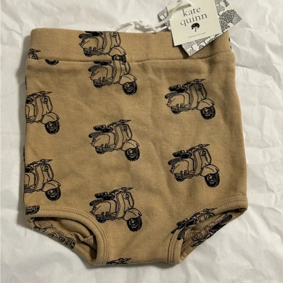 Kate Quinn Retro Bloomer Black Tan Scooter Print Diaper Cover