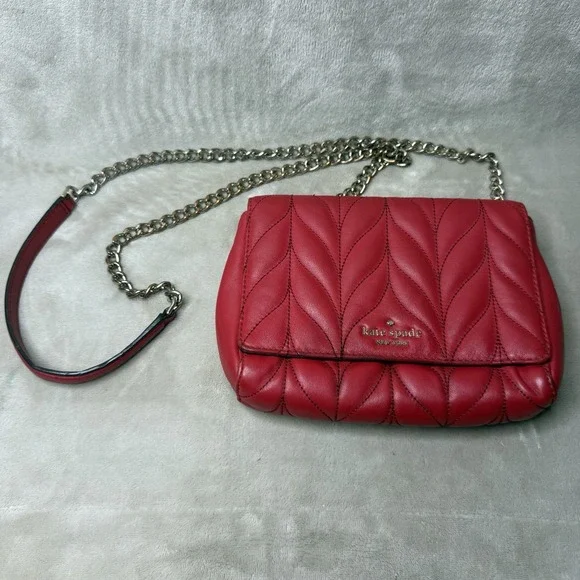 Kate Spade New York Quilted Crossbody Bag‎ Red With Gold Chain Strap