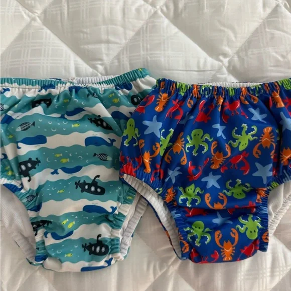 I play. Blue and Green Diaper Covers Waterproof Elastic Design