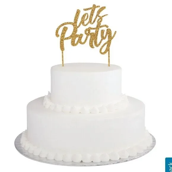 NWT 🆕️ Gold Glitter Let's Party Cake Topper