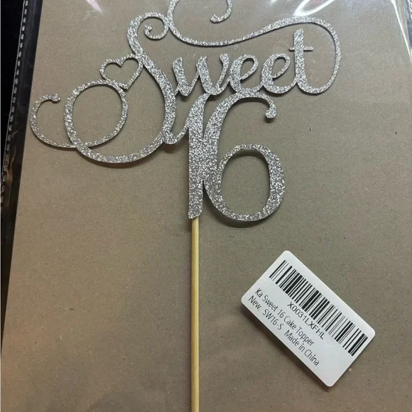 Sweet 16 Silver Cake Topper