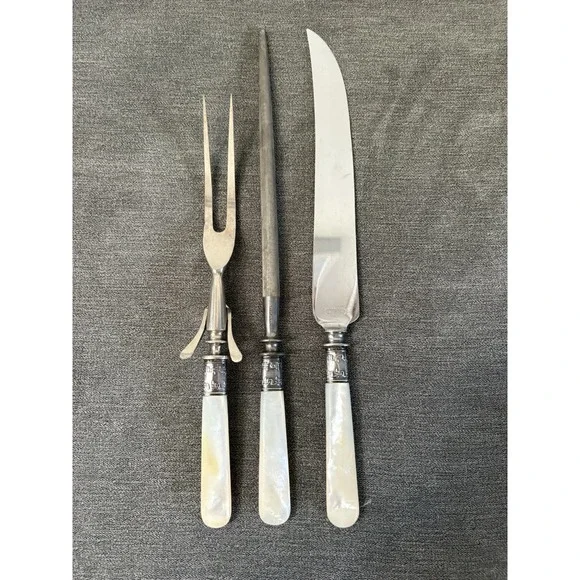 Universal 3-Piece Mother-of-Pearl Handled Carving Set Stainless Sterling