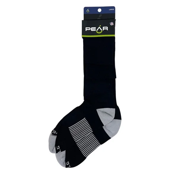 Pear Performance Socks Mens Large Black‎ Blue White Striped Over Calf Soccer NEW