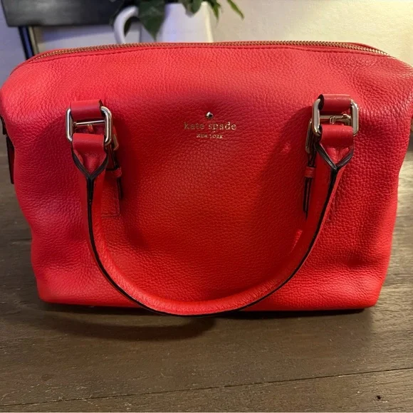 Kate Spade New York Red Pebbled Leather Satchel | Zip Top | Structured Tote