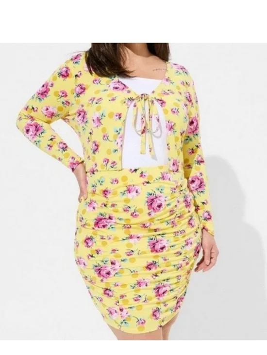 Betsey Johnson x Torrid Yellow Floral Polka Dot Matching Skirt Set