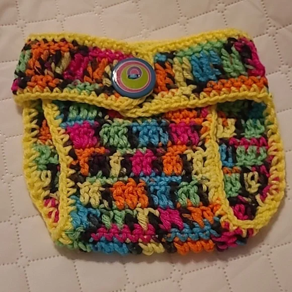 Handmade crochet knitted baby infant diaper cover bright neon retro