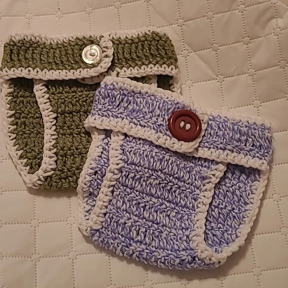 Handmade crochet knitted baby infant diaper covers blue and green set of 2