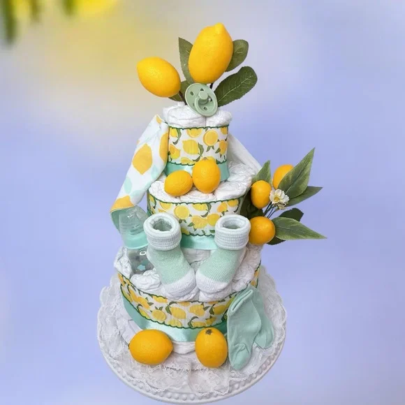 Lemon-Themed Diaper Cake, Baby Shower Gift